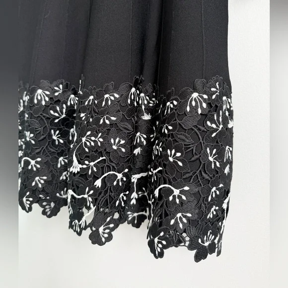 Lela Rose Size M  Lace Trim Fit & Flare Elegant Black Lace Dress. -  threedaughtersproperties.com